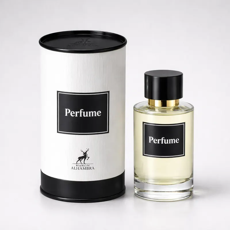 Perfume Bottle Tube with Contrast End Bands — photographed packaging reference 118.