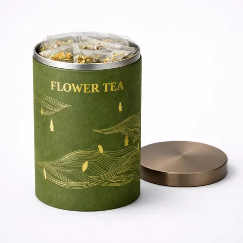 Flower Tea Paper Tube — Green Printed Design view 1