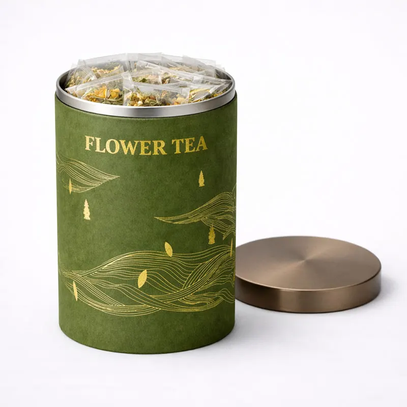 Flower Tea Paper Tube — Green Printed Design — photographed packaging reference 124.