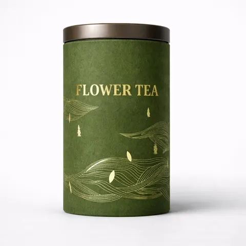 Flower Tea Paper Tube — Green Printed Design view 3