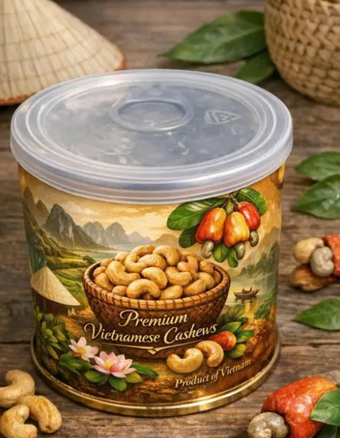 Cashew Packaging Tube with Clear Lid view 1