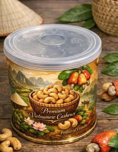Cashew Packaging Tube with Clear Lid — photographed packaging reference 133.