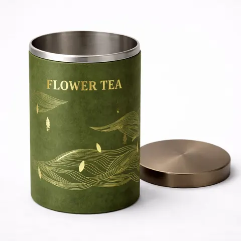 Flower Tea Paper Tube — Green Printed Design view 2
