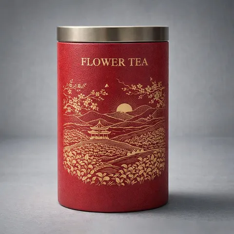 Flower Tea Paper Tube — Red Printed Design view 2