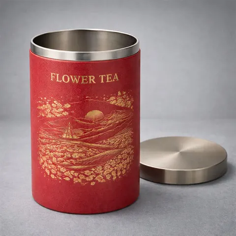 Flower Tea Paper Tube — Red Printed Design view 3